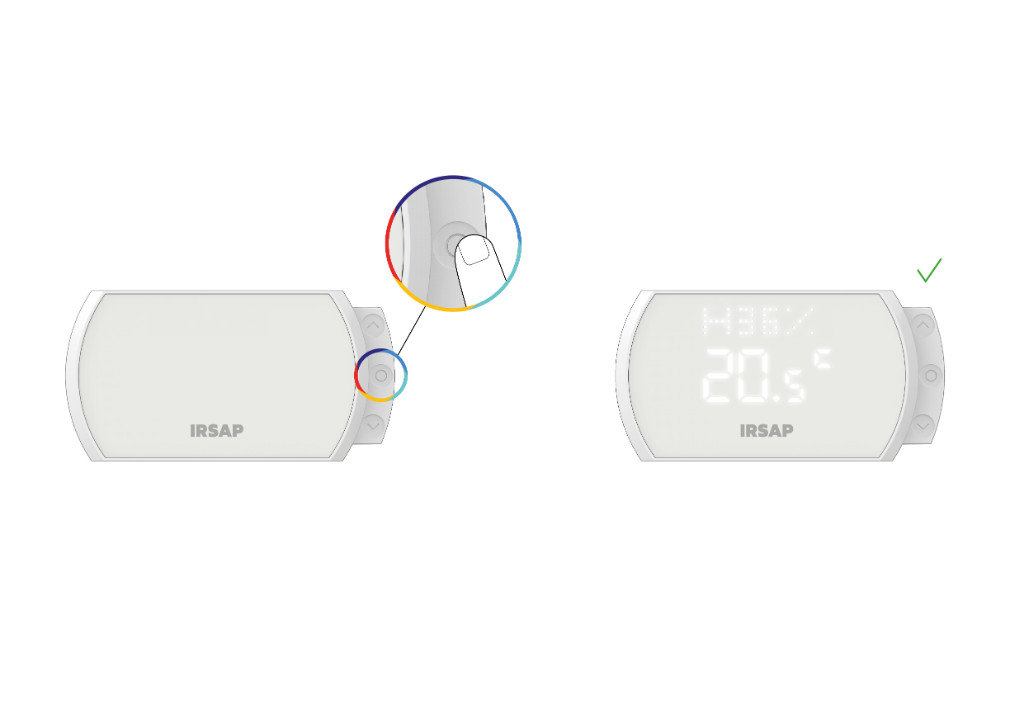 Attiva lo Smart Thermostat premendo il tasto centrale e visualizza la temperatura, il livello di qualità dell’aria e l’umidità dell’ambiente nel quale è posizionato.