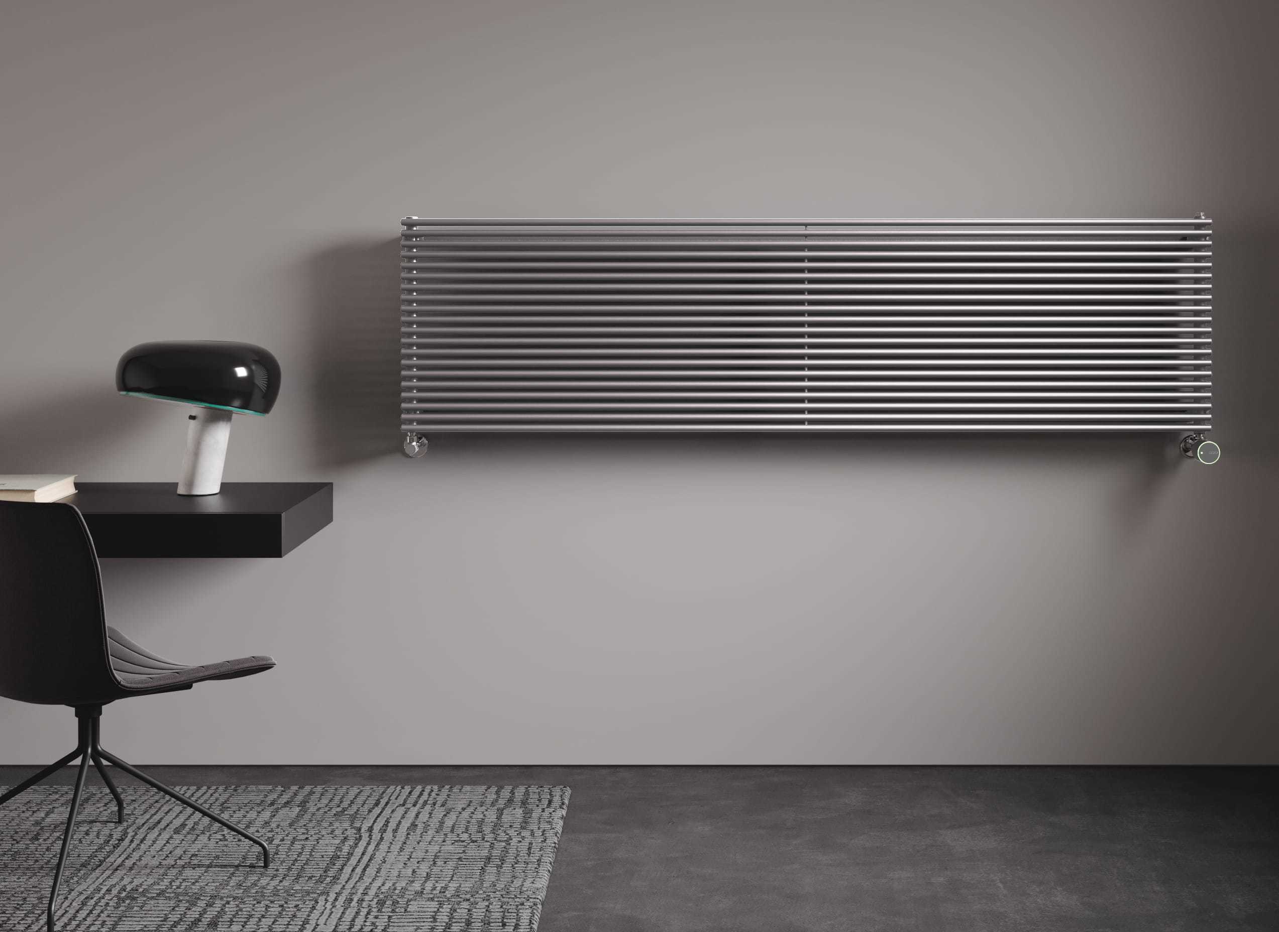 Arpa grigio chiaro radiatore termosifone termoarredo idraulico orizzontale con valvola testa termostatica intelligente wifi IRSAP NOW