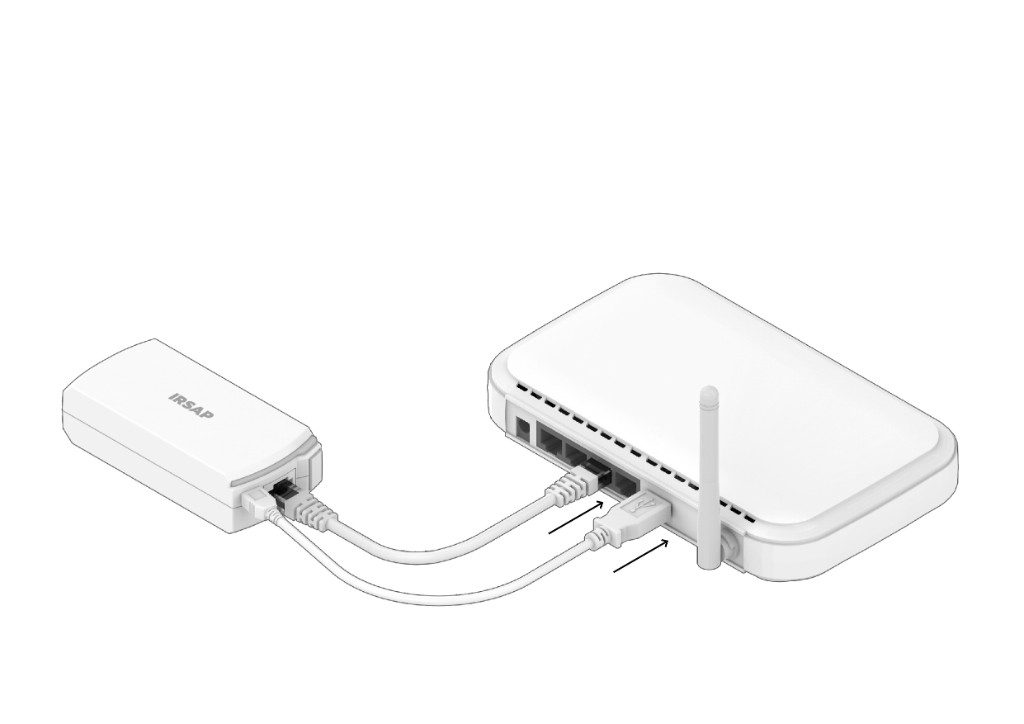  Connectez l'unité de connexion au routeur et à l'alimentation électrique avec connexion au routeur: