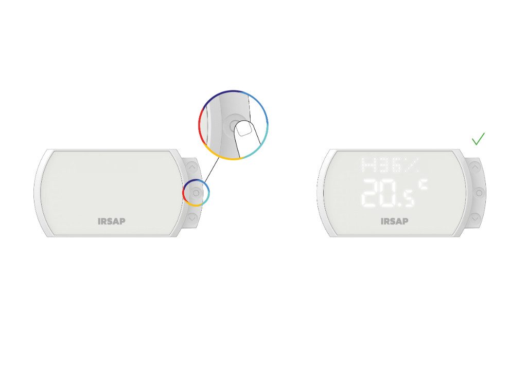 Activate the Smart Thermostat by pressing the center button and display the temperature, air quality level and humidity of the environment in which it is positioned